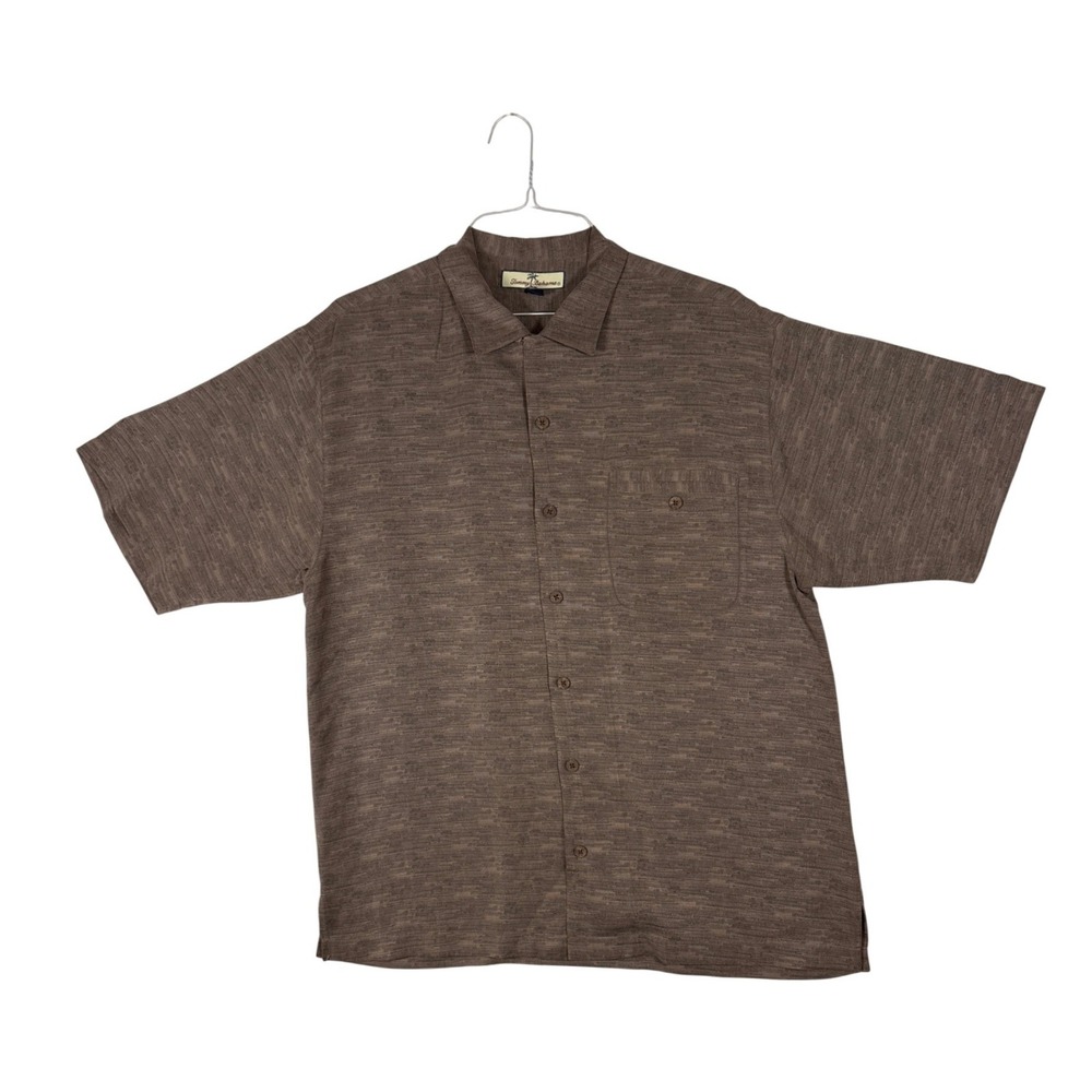 Tommy Bahama Mens Brown 100% Silk Short Sleeve Button Up Shirt 43-T30607 Size M